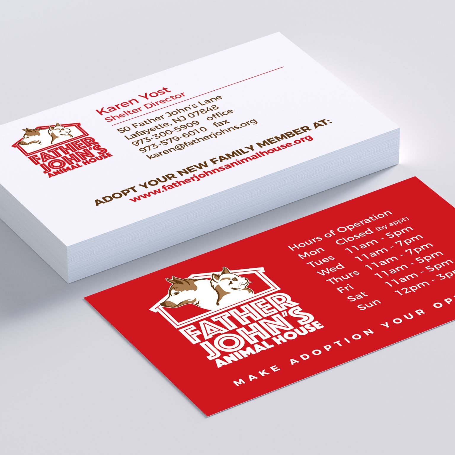 Business card design for Father John's Animal House