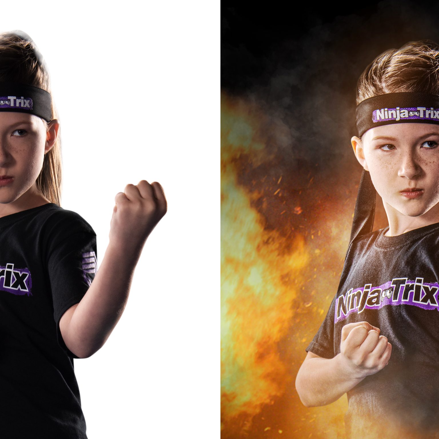Before and after NinjaTrix girl pose